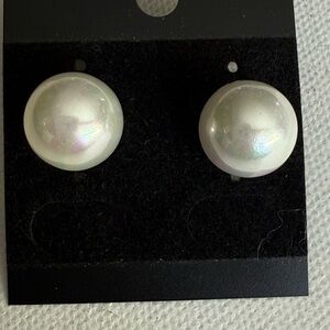 8mm Glass Pearl 925 Sterling Stud Earrings